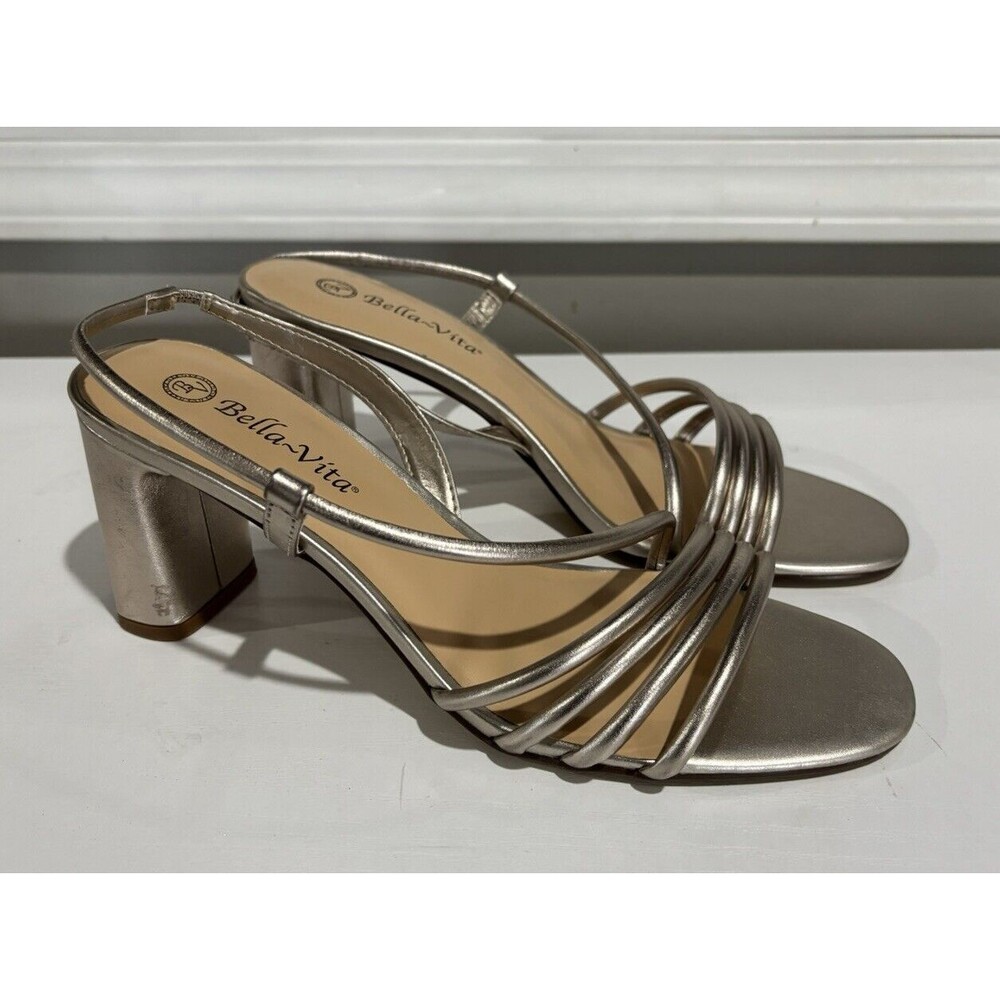 Bella Vita Womens Shoes Champagne Zariah Leather Heeled Sandals Size 9W